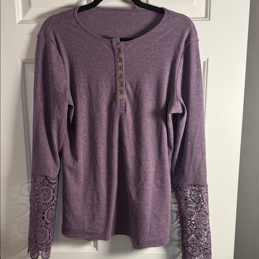 Lavender Long Sleeve Top with Button Detail